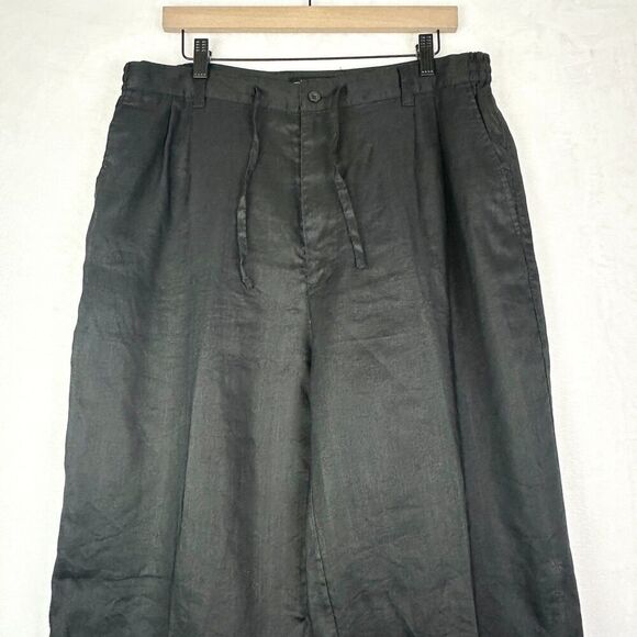 Delf Collection Linen Trouser Pants Size 36x28.5 Black Lined Pleat Front - Picture 3 of 6